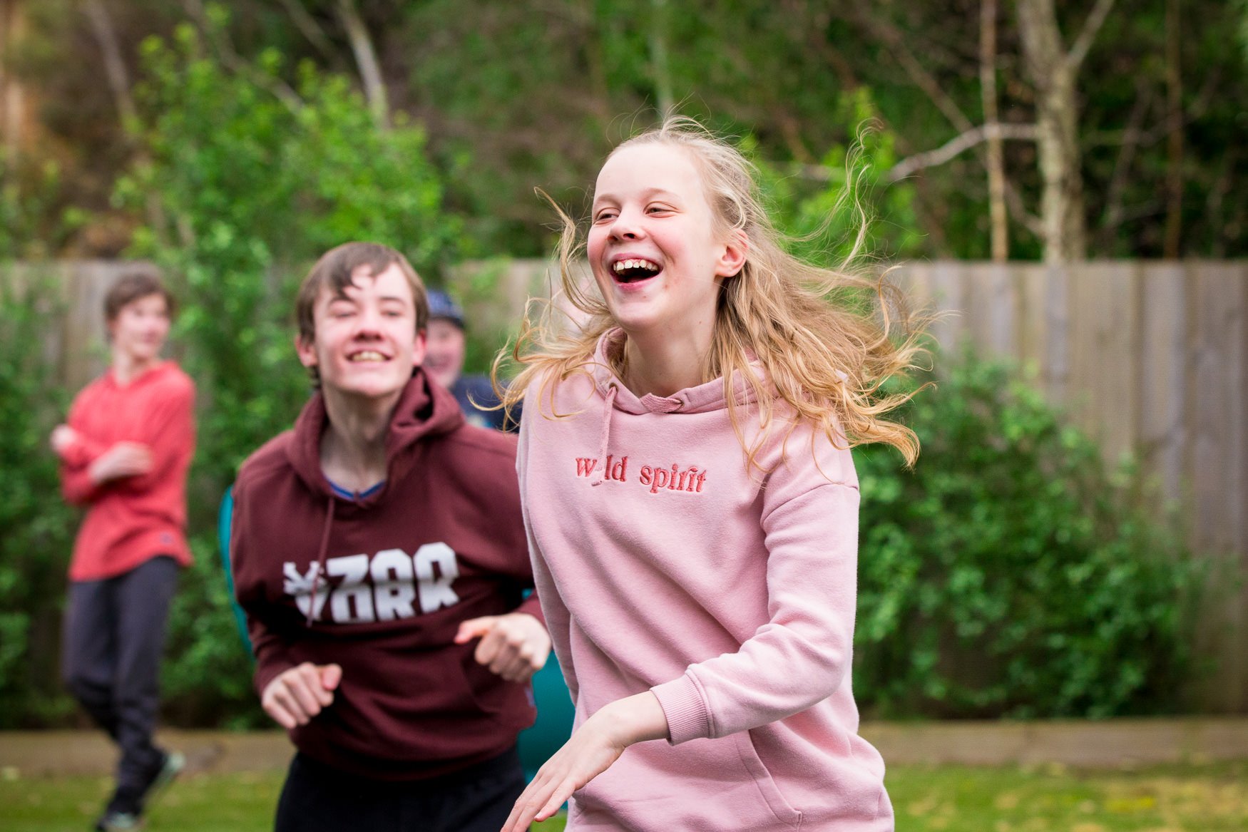 boys girl running